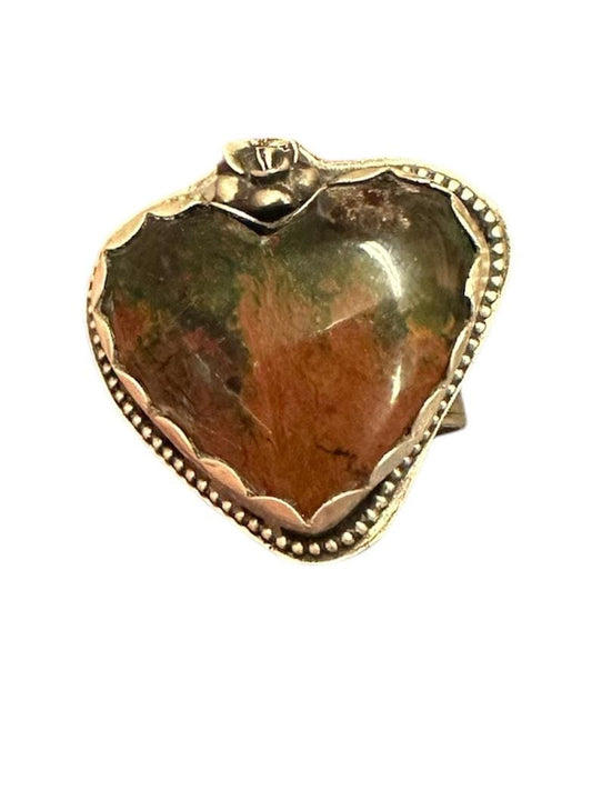 Flame Agate large heart statement ring. hand forged, hand made, big ass ring