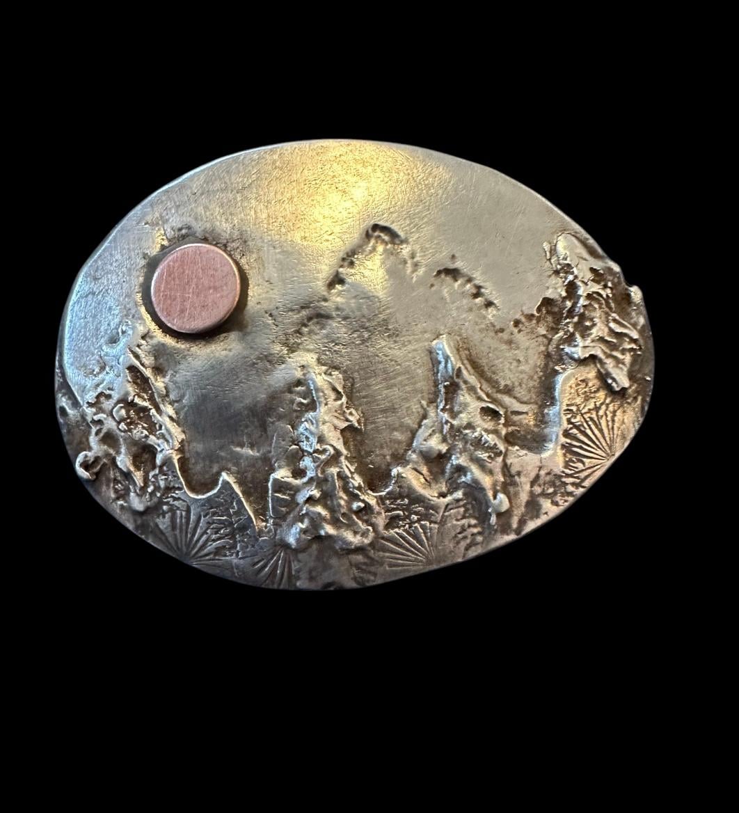 Mountain landscape pin, mixed metal brooch, artisan sterling silver pin, wilderness , artisan broach