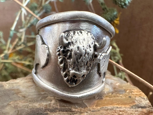 Buffalo Sterling Silver Saddle Ring, Big Ass Ring, statement ring, large Ring, big ring