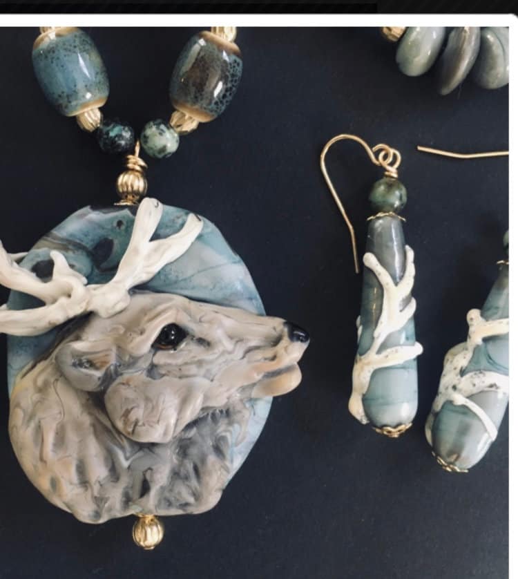 Lampwork Elk set, rocky mountain elk jewelry, elk necklace, wildlife statement jewelry, statement jewelry, long pendant necklace, elk theme