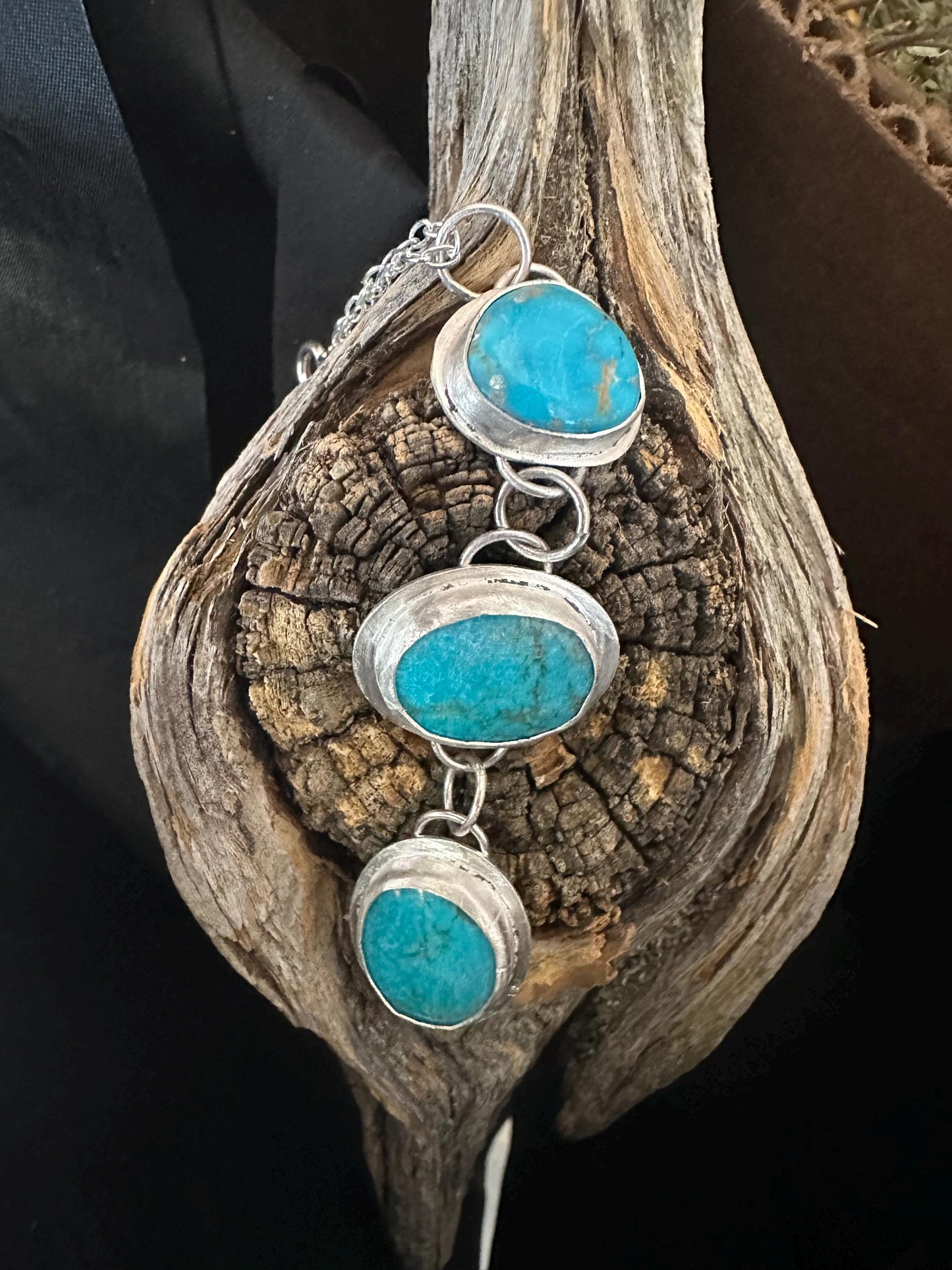 Triple turquoise drop lariat necklace, adjustable length, turquoise statement necklace, western jewelry, western style