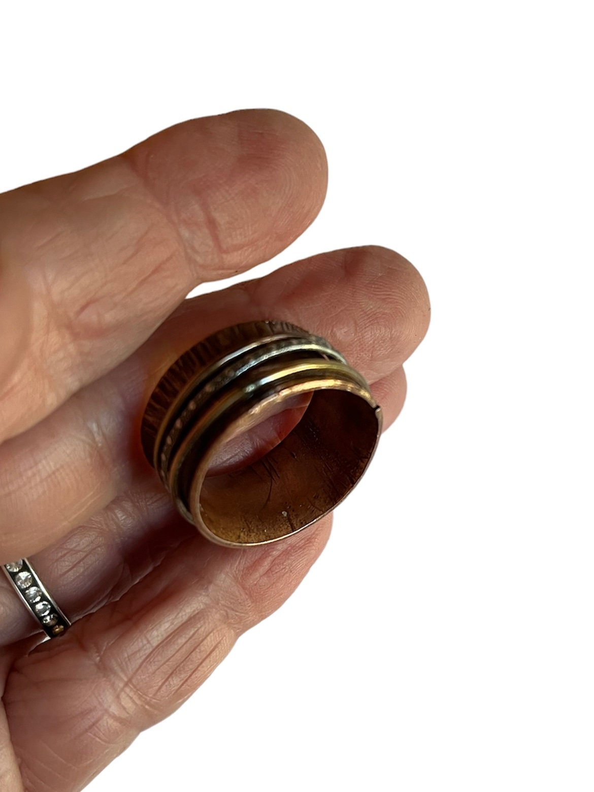 Mixed metal spinner ring, anxiety ring, fidget ring, meditation ring