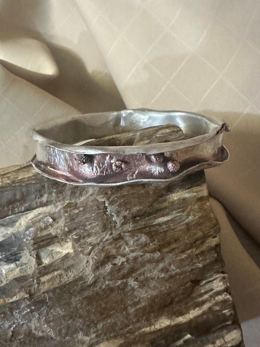 Textural Live edge Sterling Silver with Copper accents Bangle