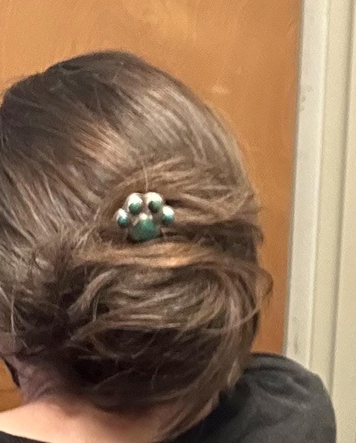 Paw hair comb, kingman turquoise hair accessories, bridal hair jewelry, cowgirl, dog lover