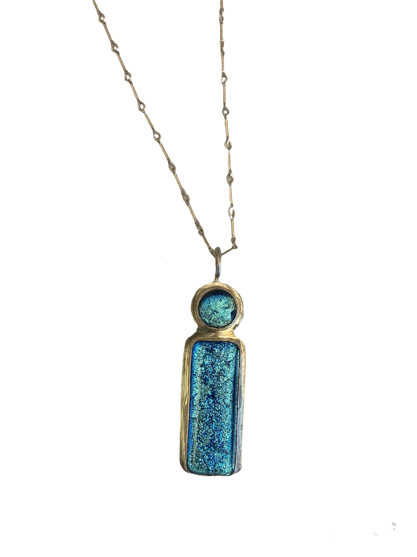 Shimmering light blue dichroic and silver necklace
