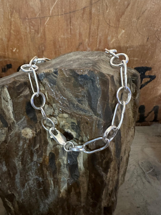 Artisan Sterling Silver chain Bracelet, chunky paperclip chain, mens chain bracelet, large chain bracelet, handmade