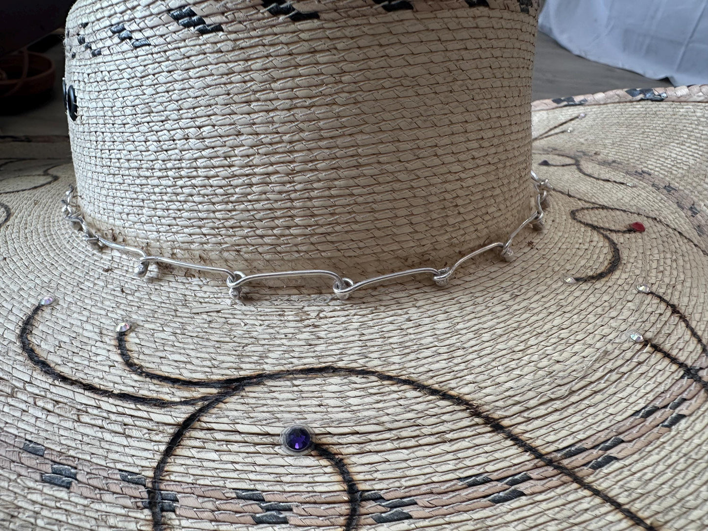 Silver hat band, sterling silver hat chain, artisan silver hat band