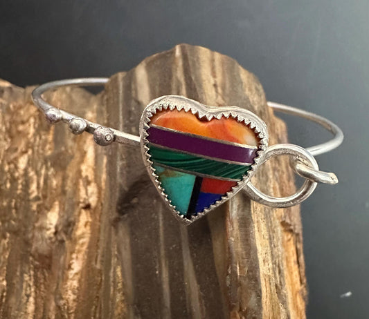 Natural turquoise inlay heart bangle bracelet / sterling silver bangle bracelet / gift for her  / American mined turquoise