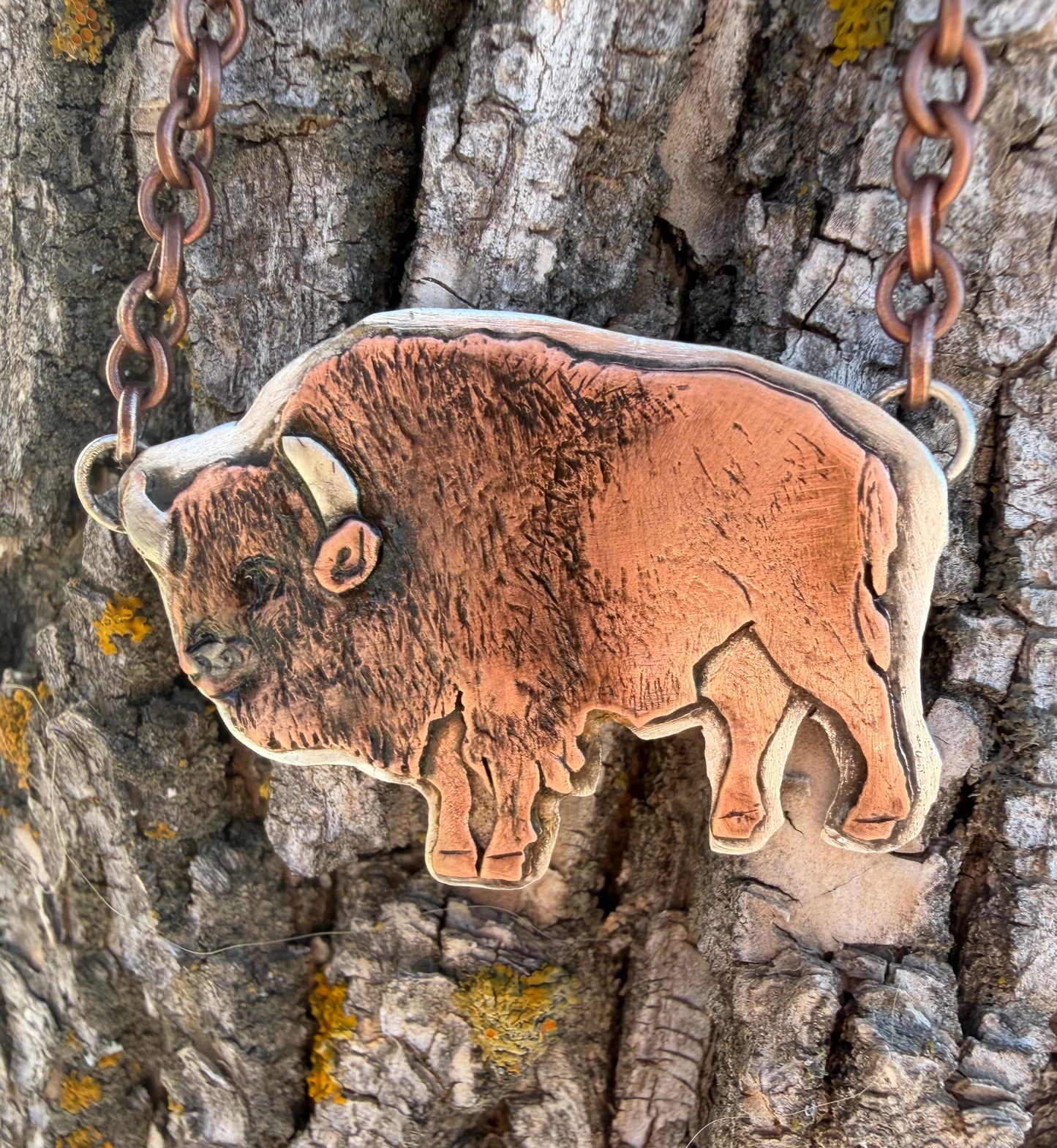 Sterling Silver & Copper Bison Necklace — Handcrafted Western Heirloom