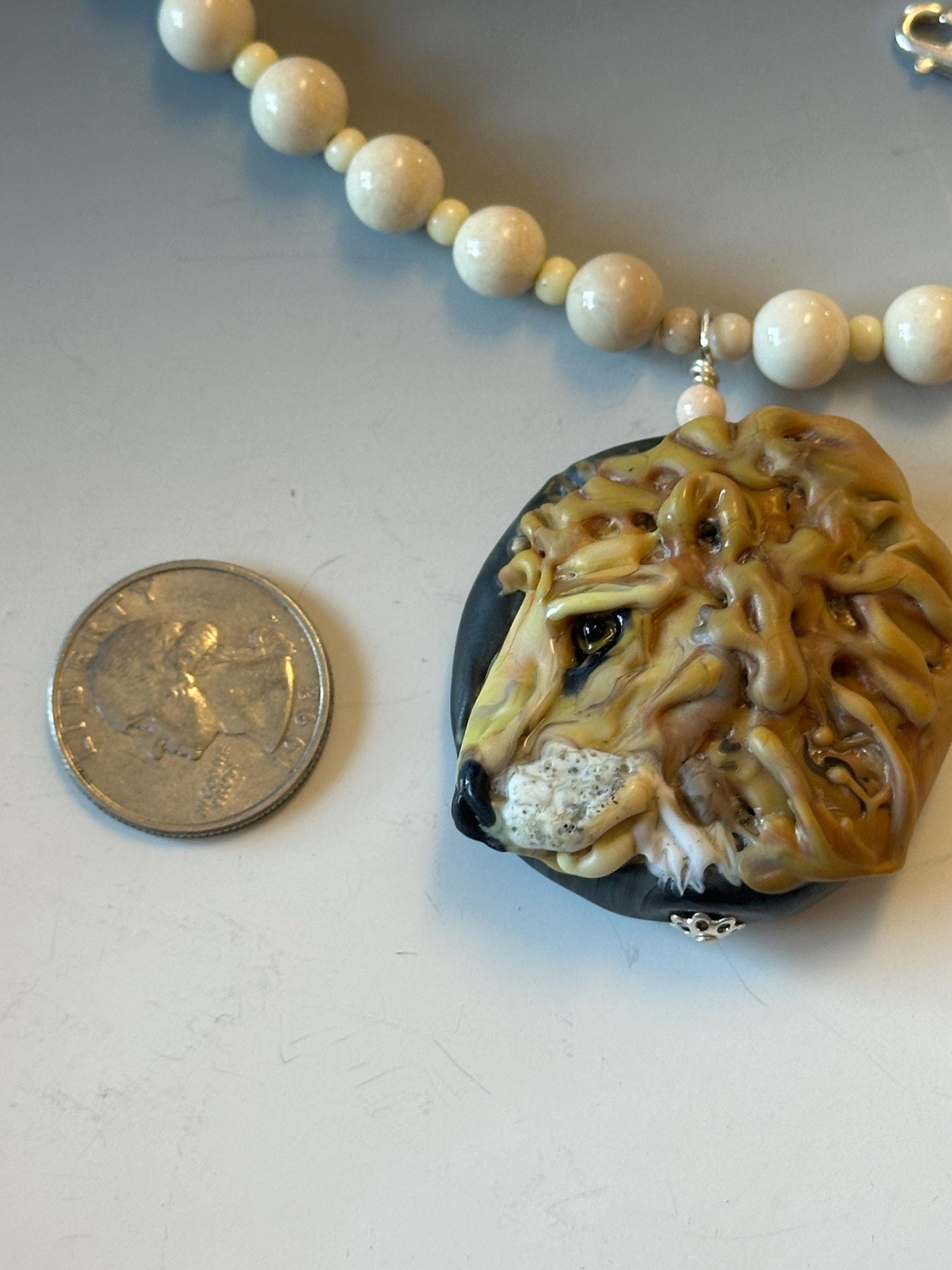 Lion necklace, glasswork, lampwork glass animals, statement necklace, artisan glass work,