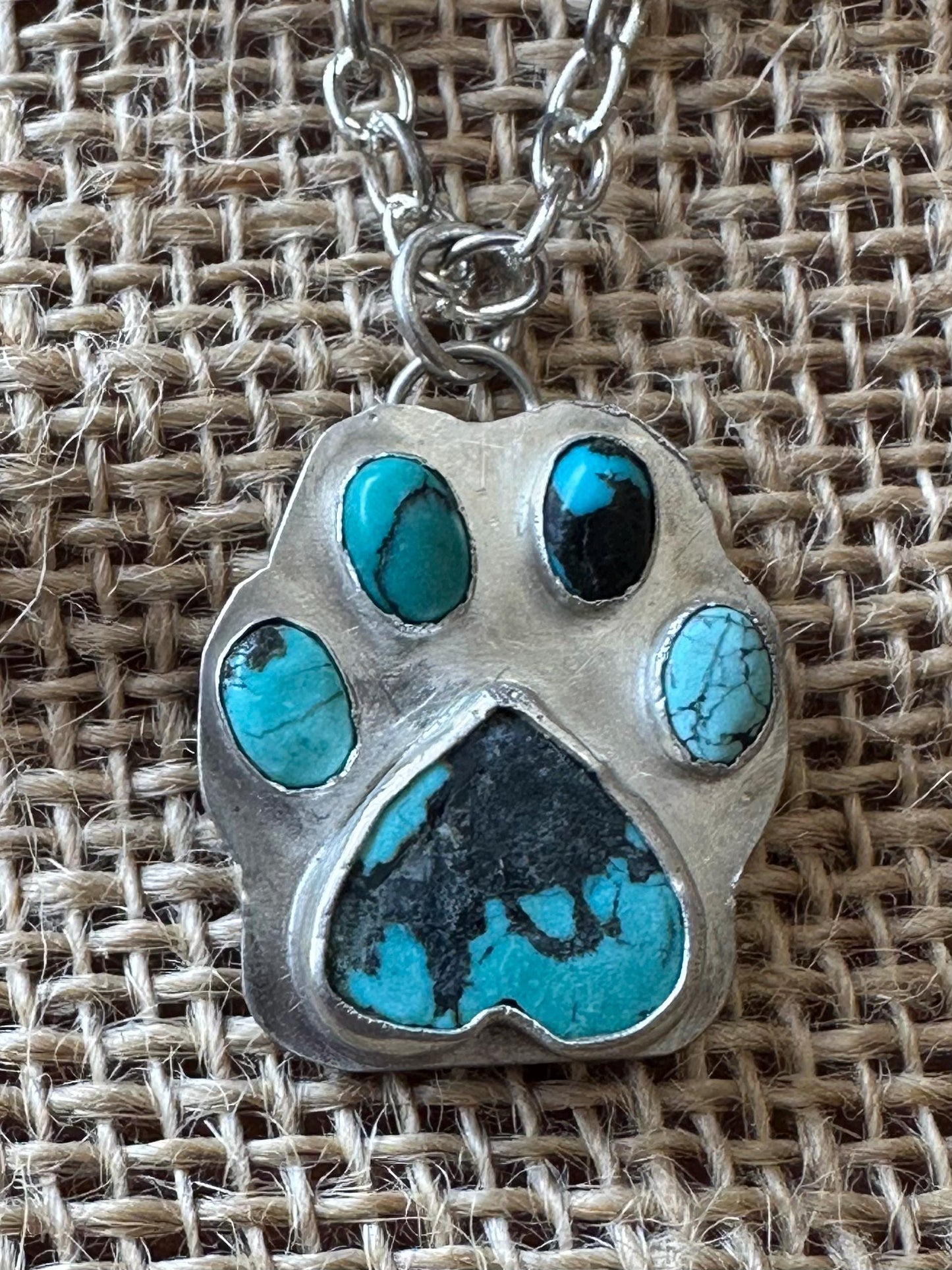 Turquoise paw print necklae