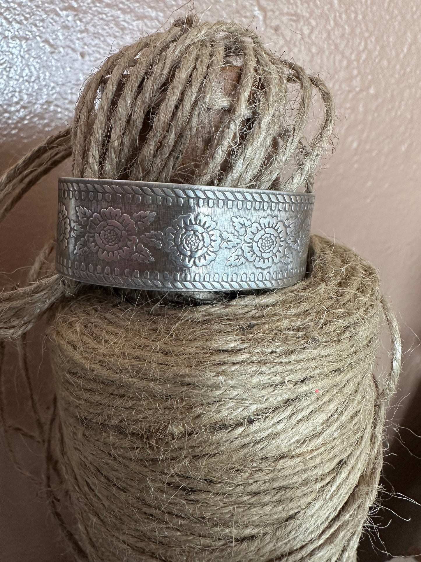 Western floral wide sterling silver cuff