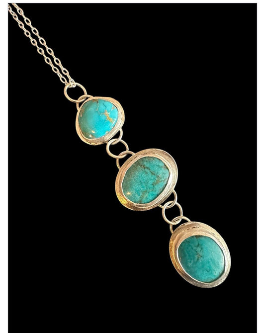 Triple turquoise drop lariat necklace, adjustable length, turquoise statement necklace, western jewelry, western style