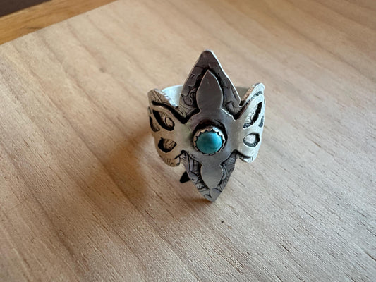 Artisan kingman Turquoise Sterling silver ring. hand forged, hand made,