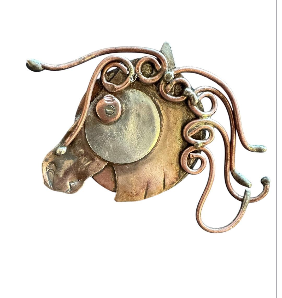 Horse pin, mixed metal brooch, mustang, wild horses, artisan broach