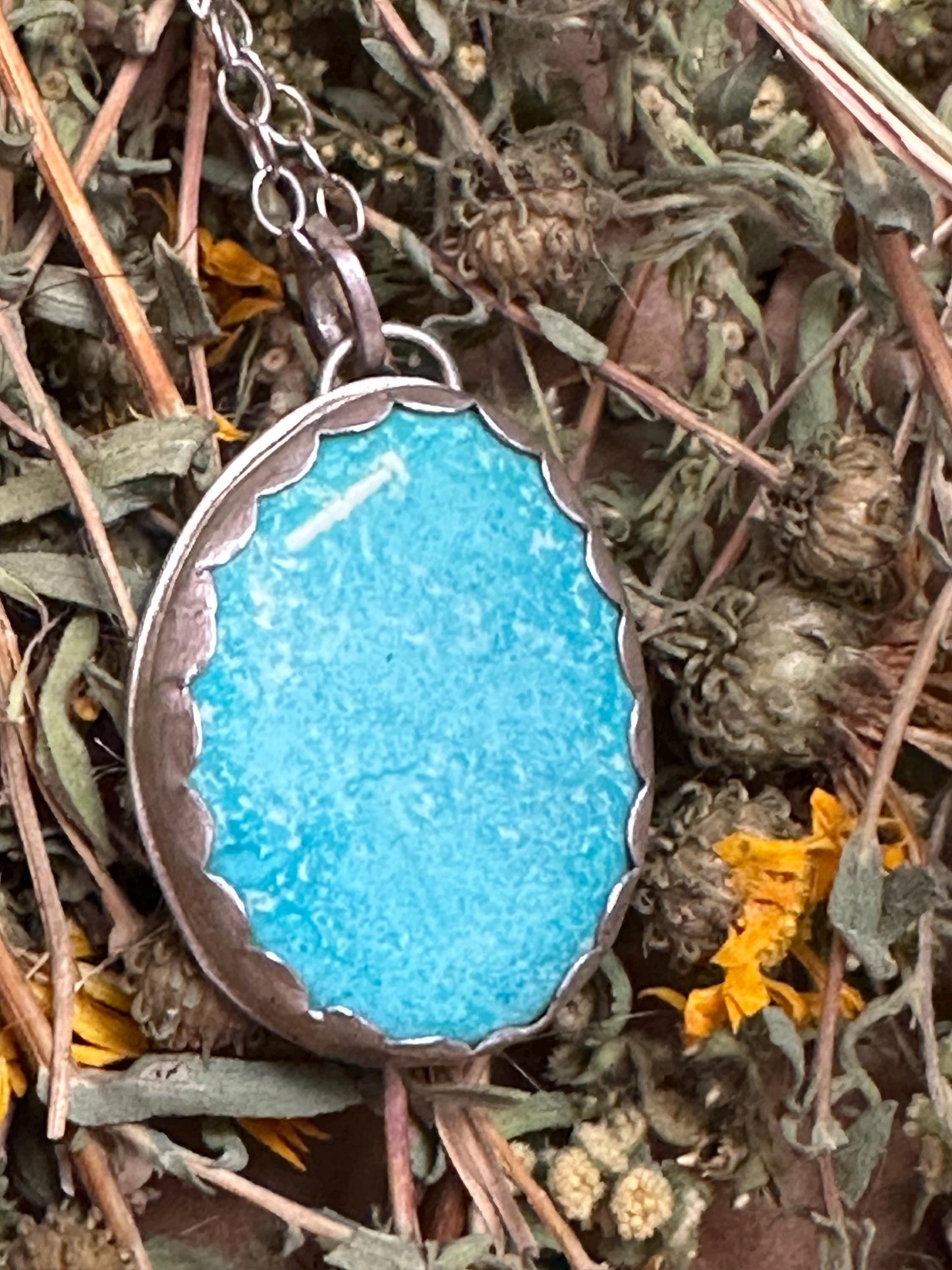 White Water turquoise necklace, with flying hawk image