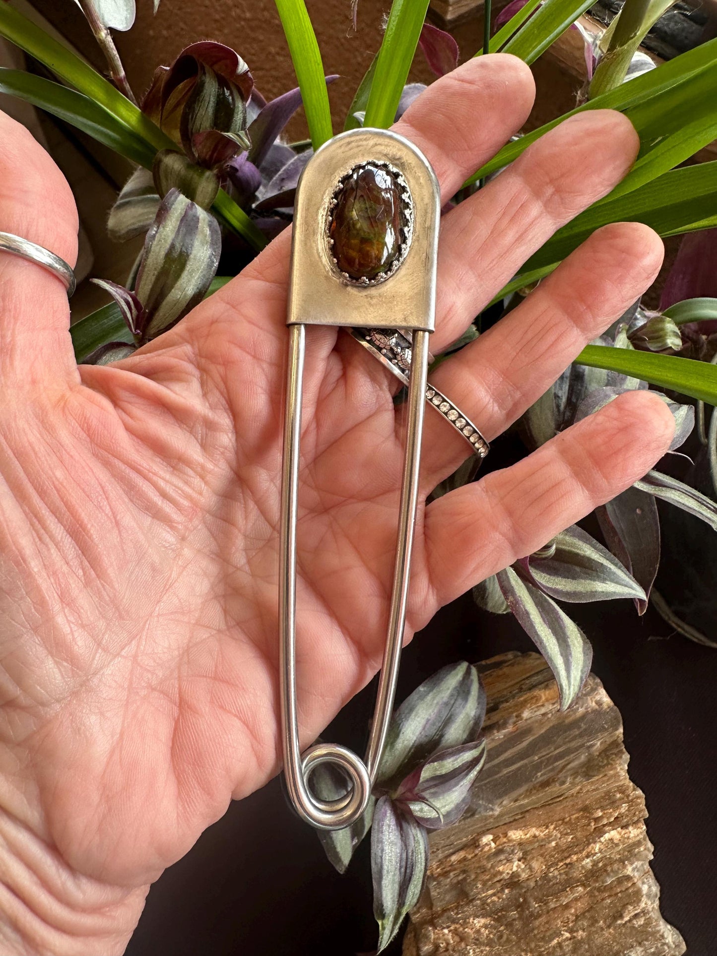 Decorative Jumbo turquoise safety pin , shawl pin, sweater pin, belt pin, sterling opal