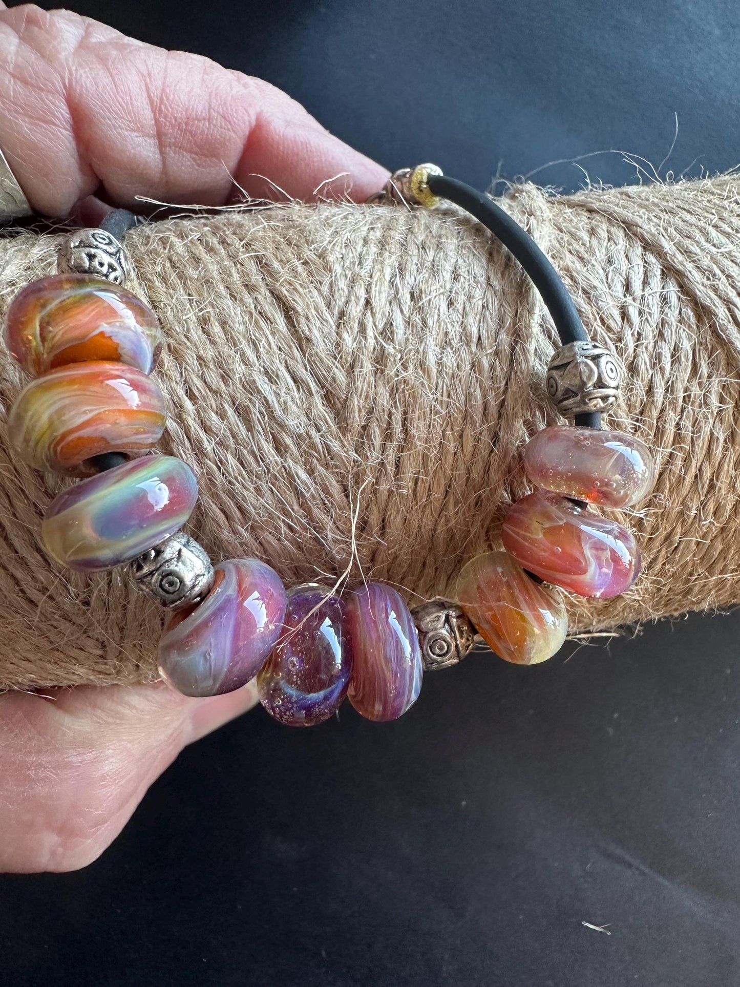 Artisan beaded Bracelet, boro bead bracelet. Lampwork bead bracelet, glass beads, handmade beads