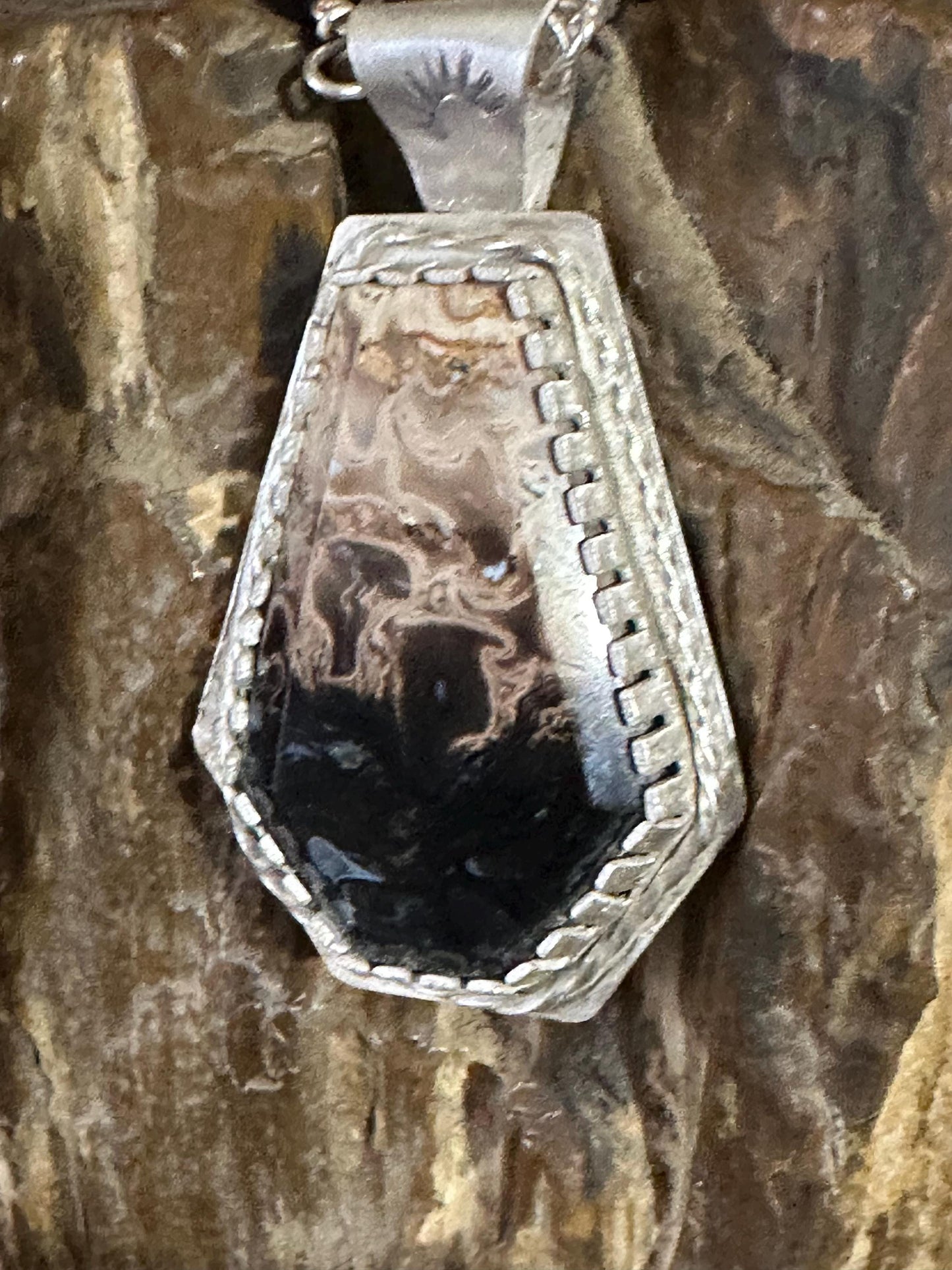 Agatized Palm root stone necklace, classic black and ivory necklace,