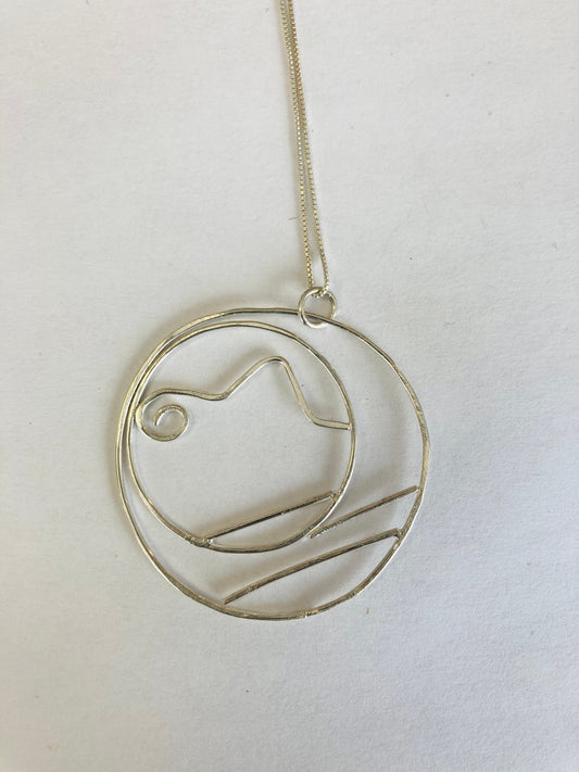 Large geometric circle silver necklace