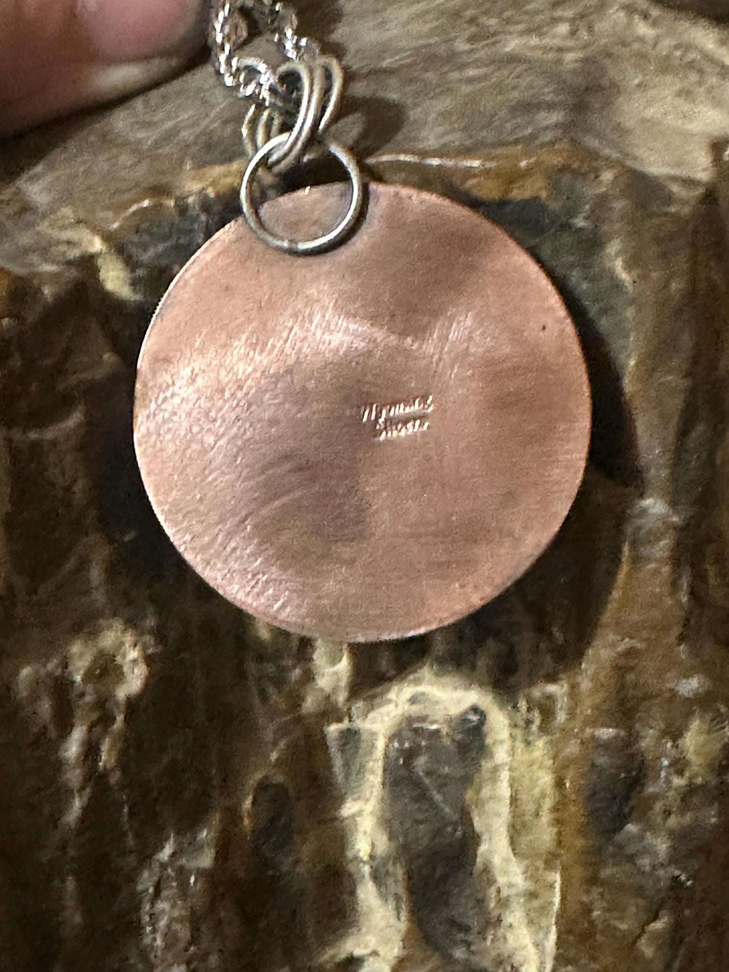 Handmade buffalo in mountains tri metal necklace