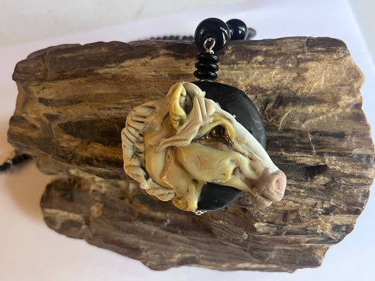 XL Palomino artisan necklace, sculpted horse necklace, horse necklace,horse head necklace