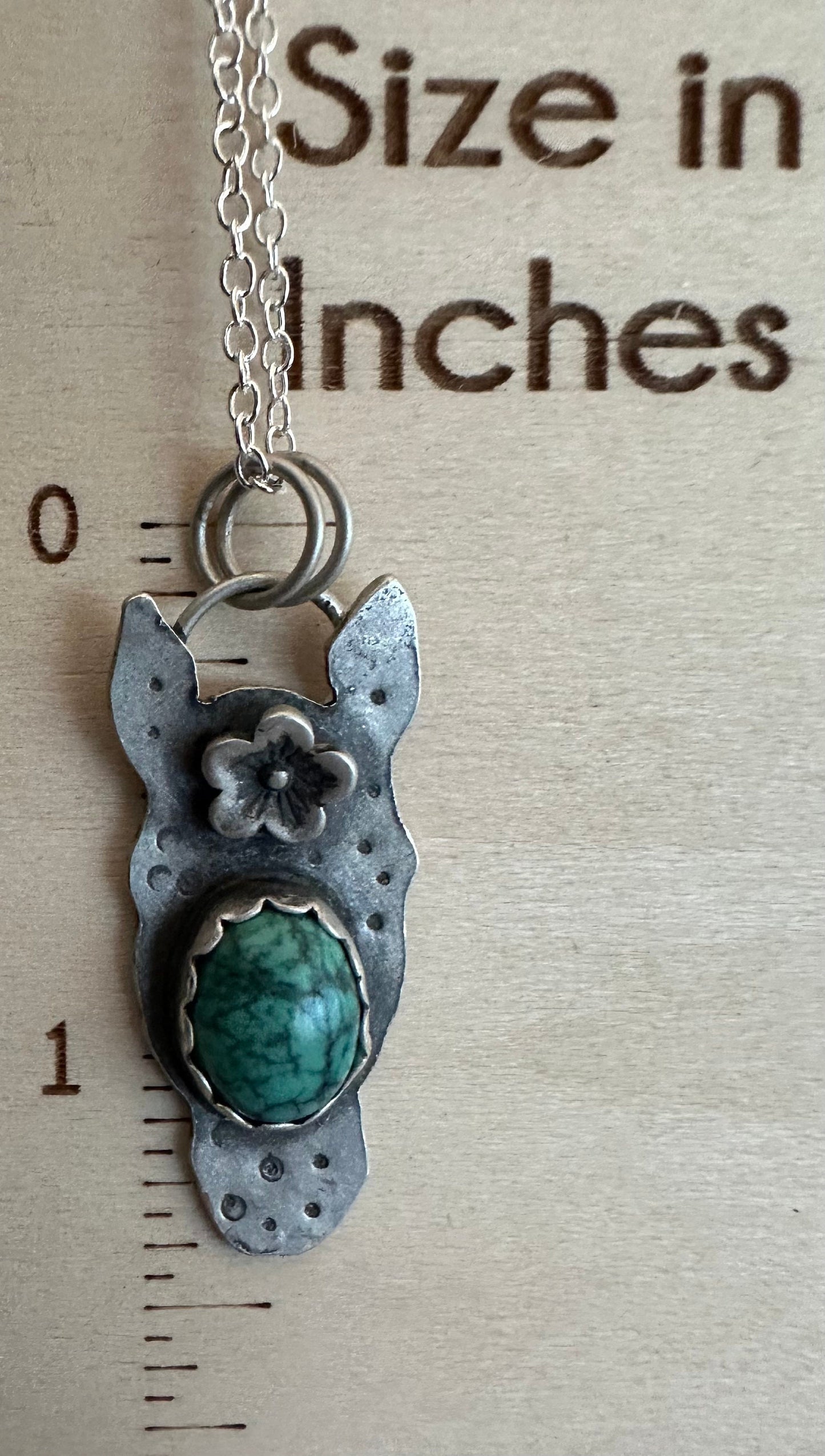 Horse head pendant, hand forged with turquoise