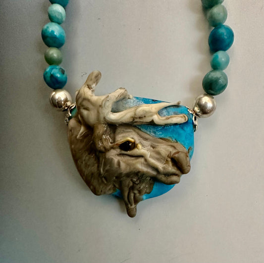 Moose lampwork glass necklace