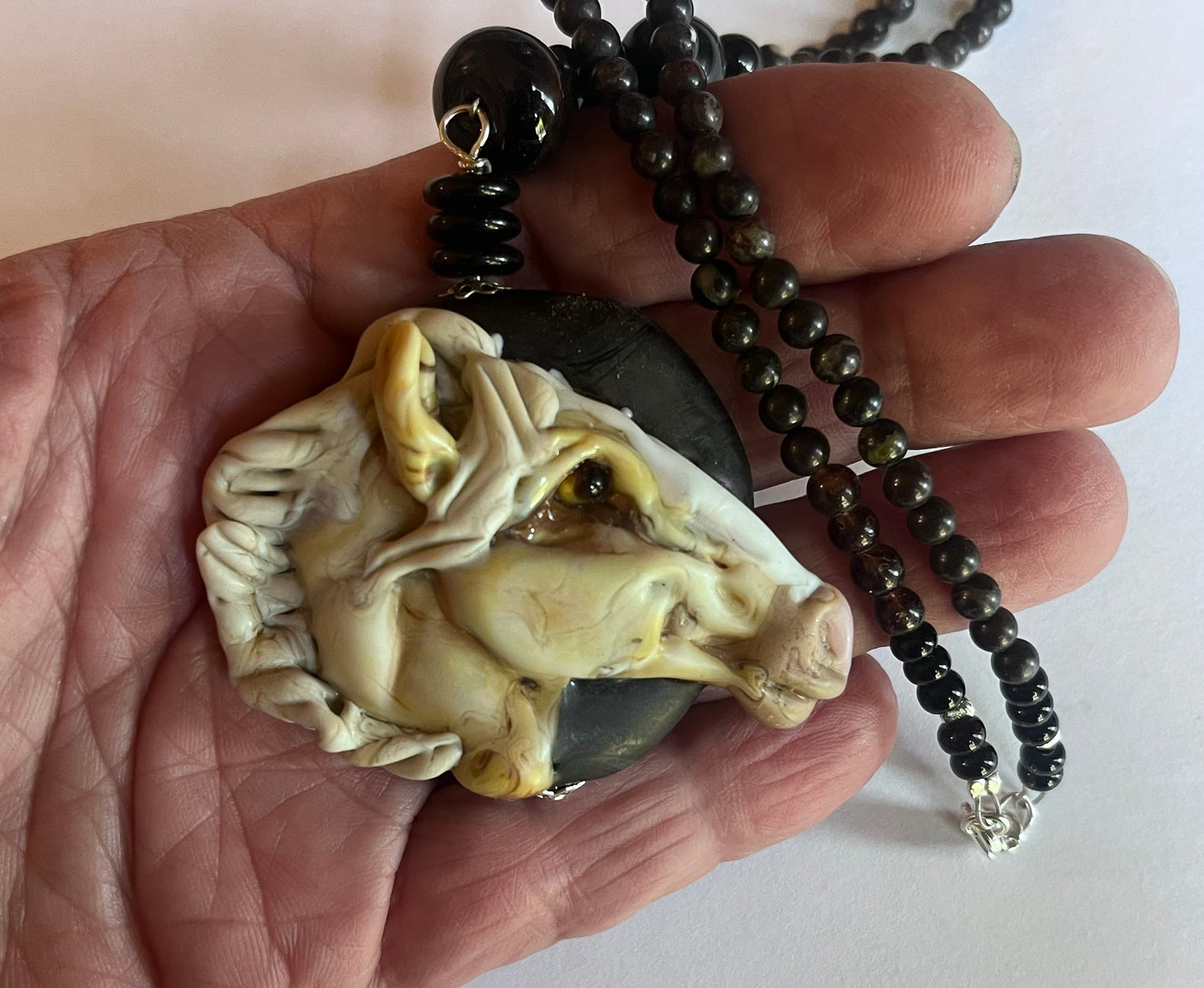 XL Palomino artisan necklace, sculpted horse necklace, horse necklace,horse head necklace