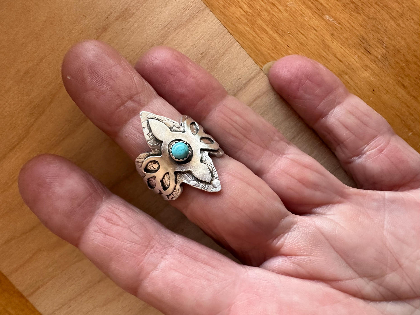 Artisan kingman Turquoise Sterling silver ring. hand forged, hand made,