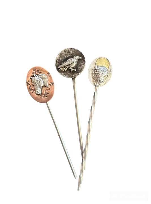Raven hat pin, horse toothpick, buffalo hat pick