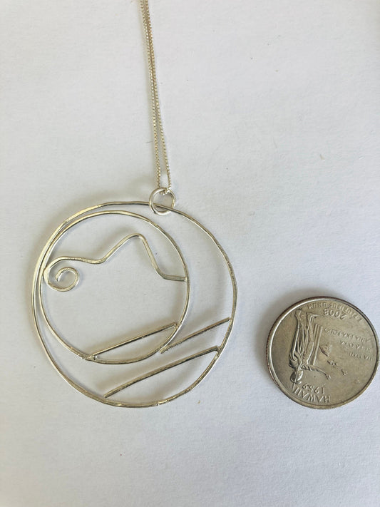 Large geometric circle silver necklace
