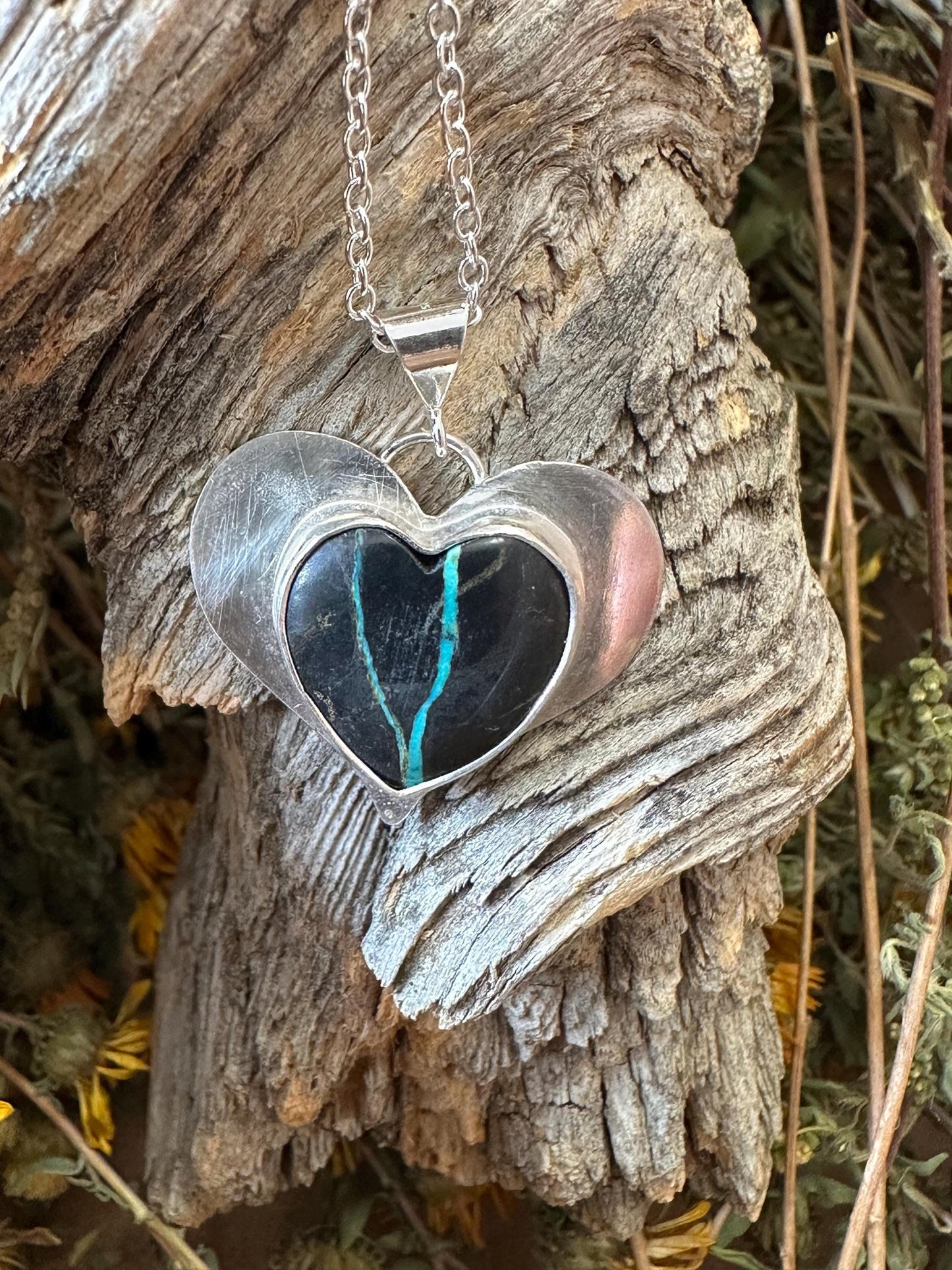 Blackjack turquoise heart sterling silver necklace