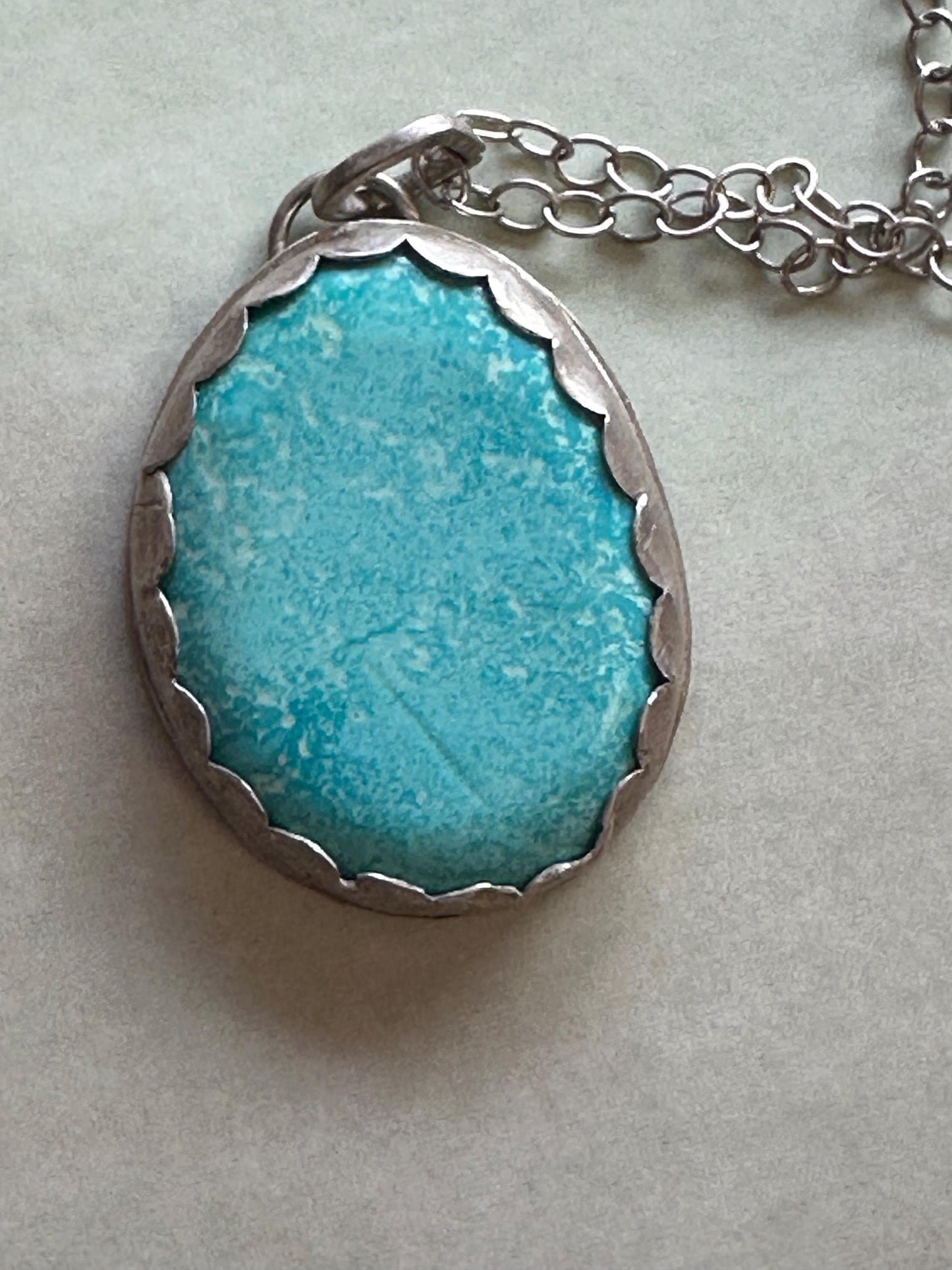 White Water turquoise necklace, with flying hawk image