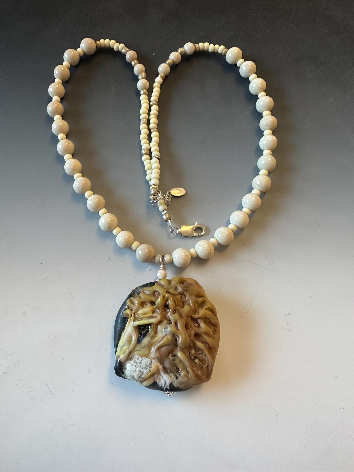Lion necklace, glasswork, lampwork glass animals, statement necklace, artisan glass work,