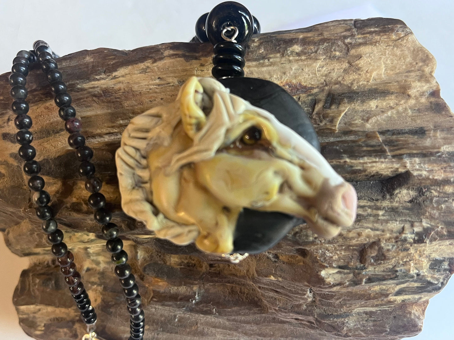 XL Palomino artisan necklace, sculpted horse necklace, horse necklace,horse head necklace