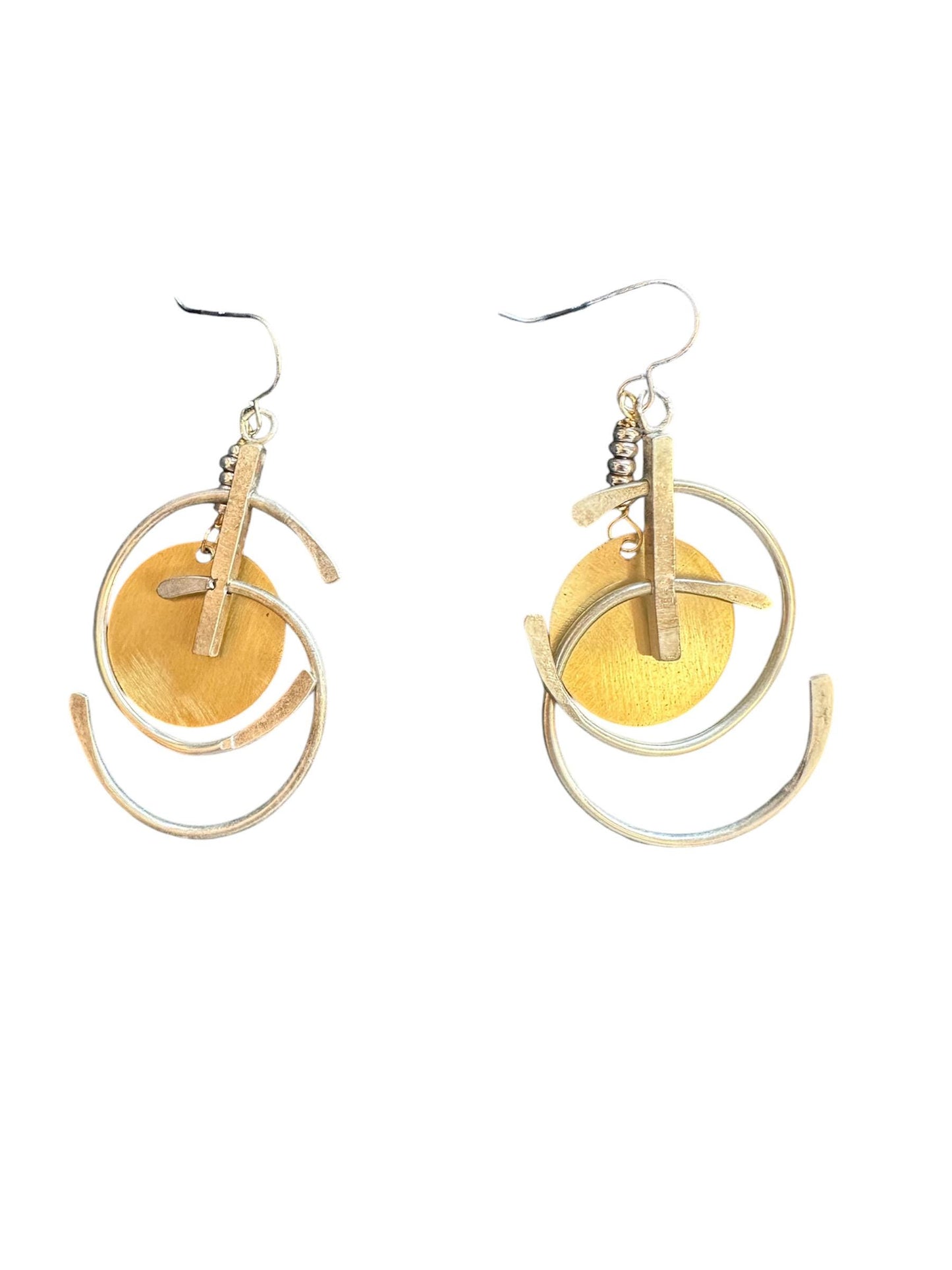 Hinged bi metal hoop earrings, statement earrings , kinetic earrings
