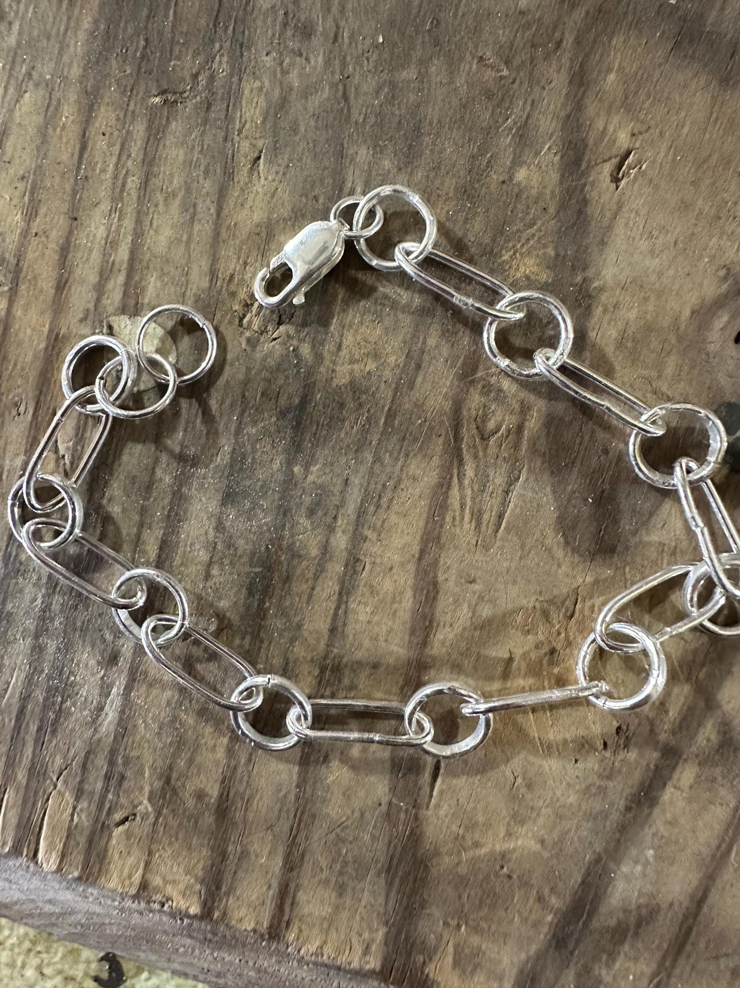 Artisan Sterling Silver chain Bracelet, chunky paperclip chain,  mens chain bracelet, large chain bracelet, handmade