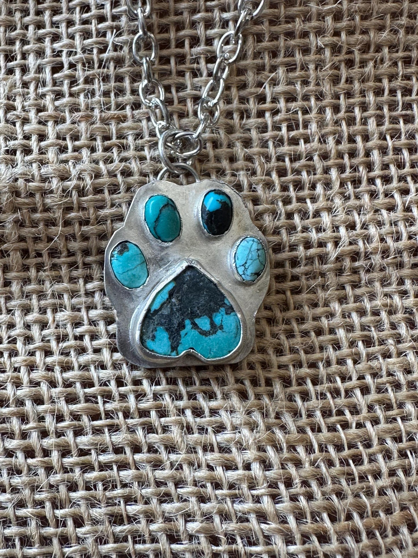 Turquoise paw print necklae