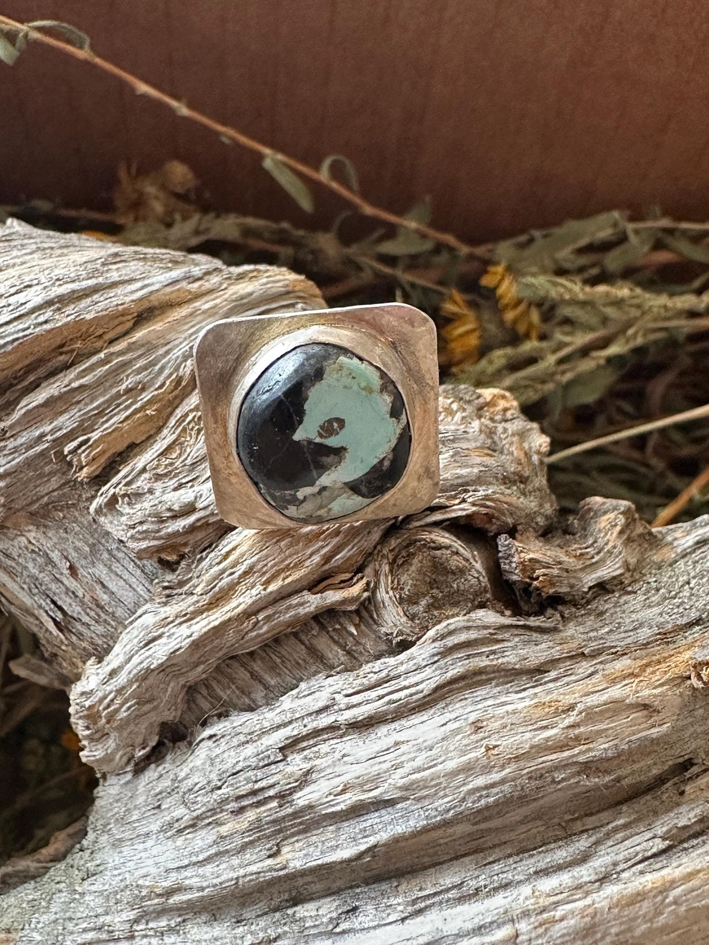 Artisan Blue Moon Turquoise Sterling silver ring. hand forged, hand made, size 8