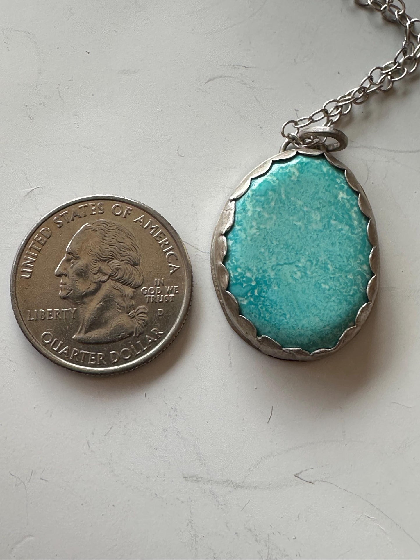 White Water turquoise necklace, with flying hawk image