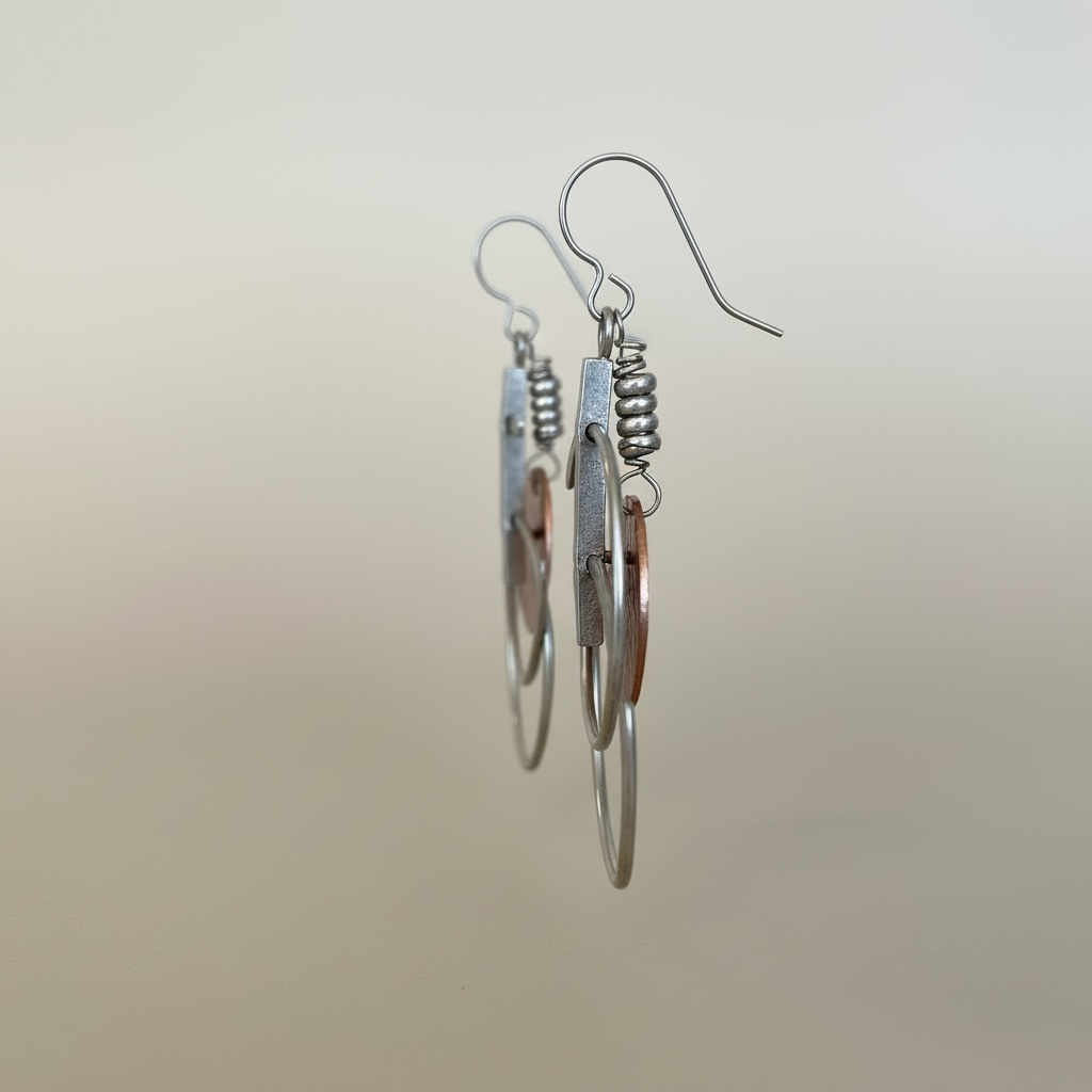 Wind & Wire – Kinetic Sterling Silver and golden brass Earrings