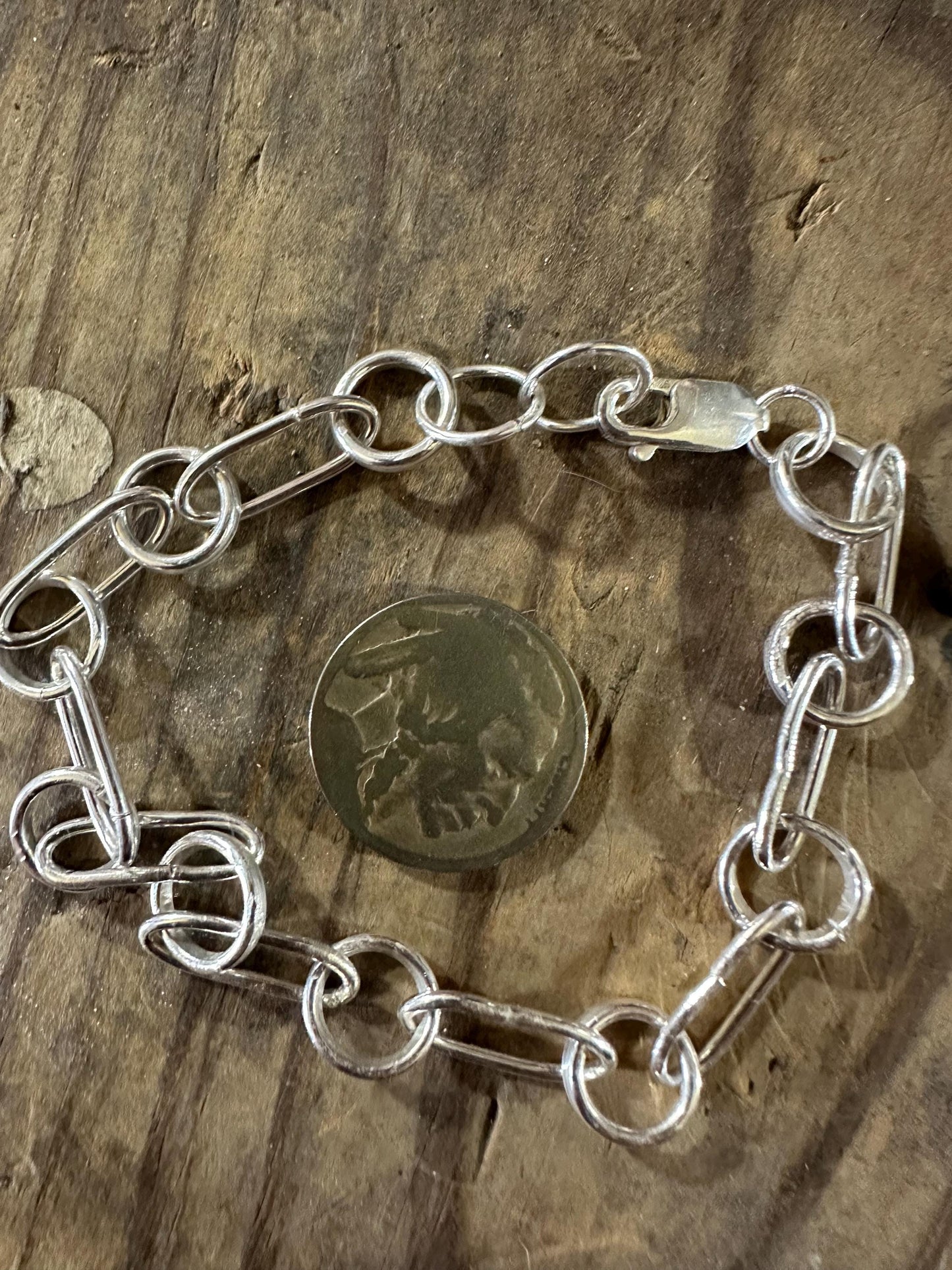 Artisan Sterling Silver chain Bracelet, chunky paperclip chain,  mens chain bracelet, large chain bracelet, handmade