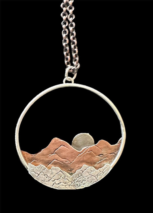 Btri-metal Mountain Necklace, hand made, hand forged