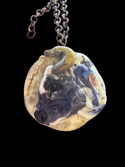 Bull lampwork glass artisan necklace, hereford,longhorn