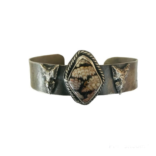 Statement Snakeskin Agate Bracelet in Artisan Silver – One-of-a-Kind Jewelry Piece