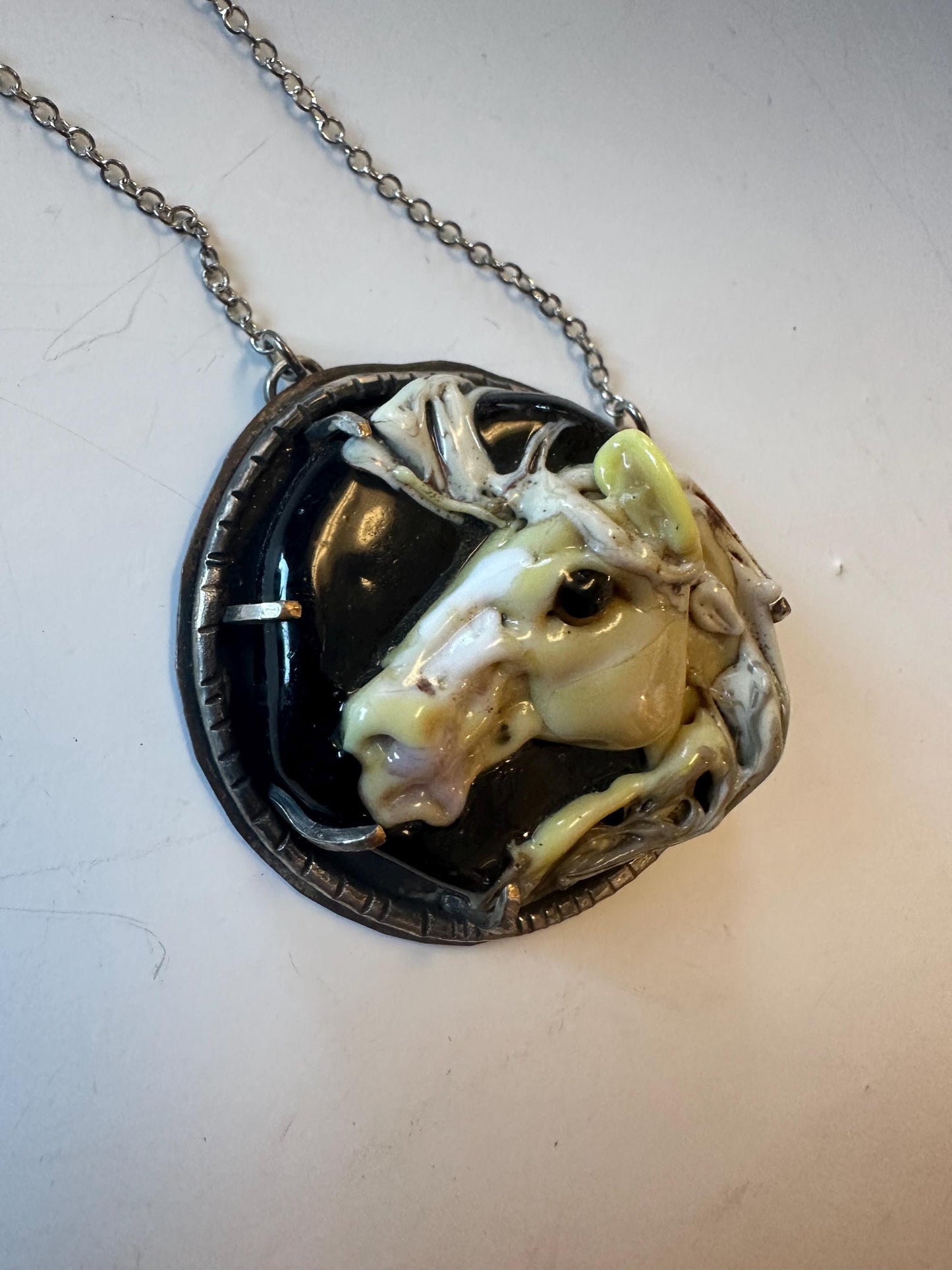 Palomino lampwork glass necklace, horseman jewelry, cowgirl necklace, cowgirl , horse lover, horse addict,horse, horse jewelry