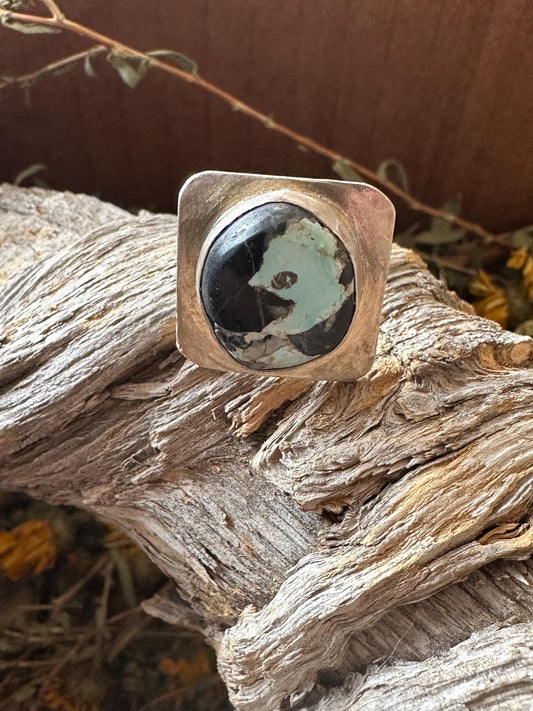 Artisan Blue Moon Turquoise Sterling silver ring. hand forged, hand made, size 8