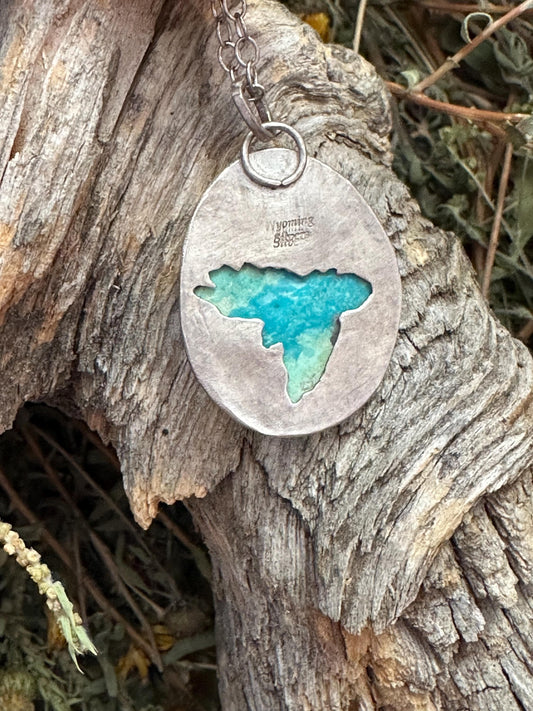 White Water turquoise necklace, with flying hawk image
