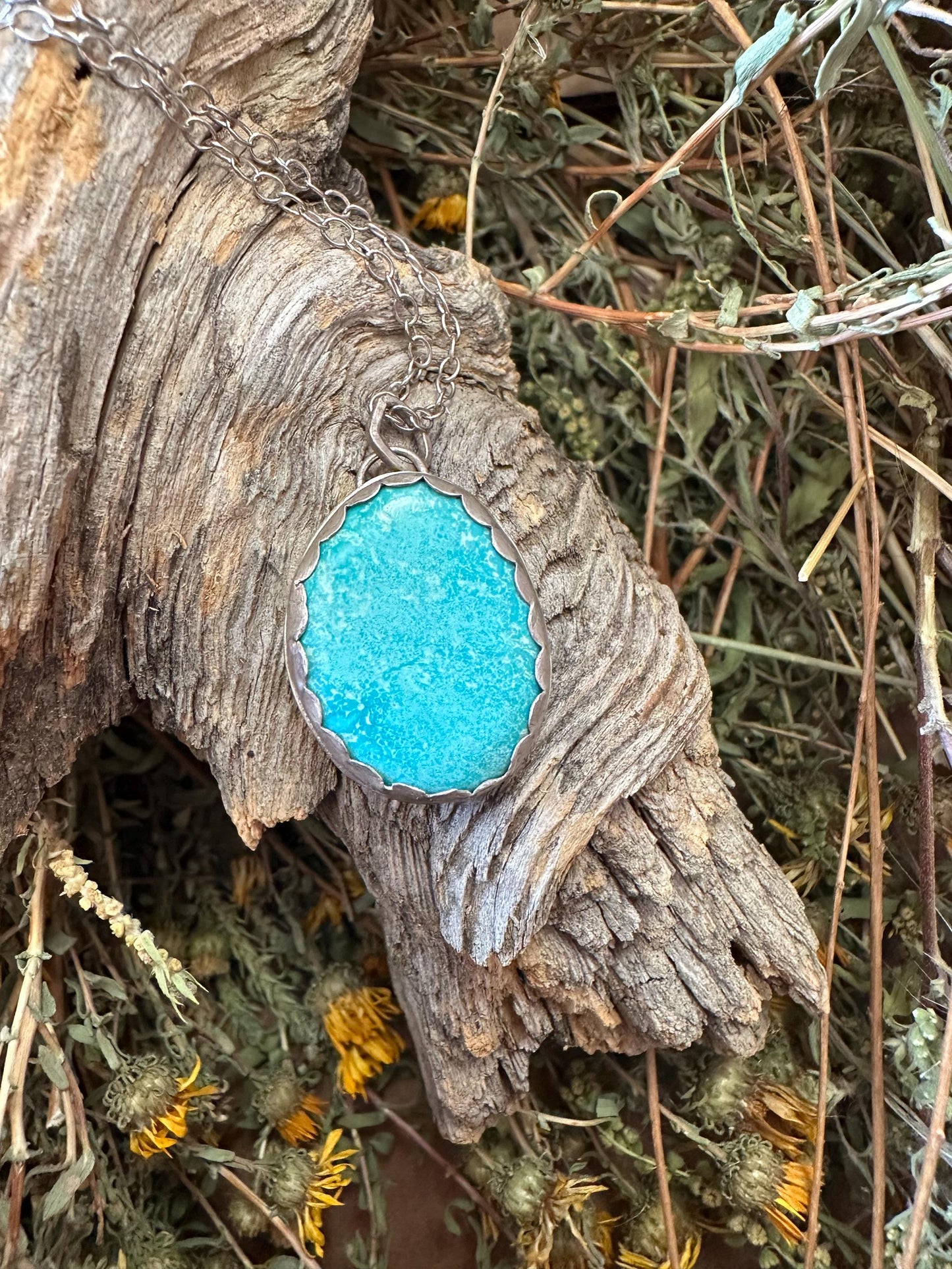 White Water turquoise necklace, with flying hawk image